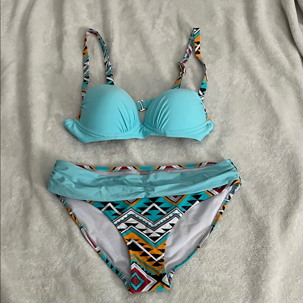 Stylish Aqua and Multicolor Bikini Set